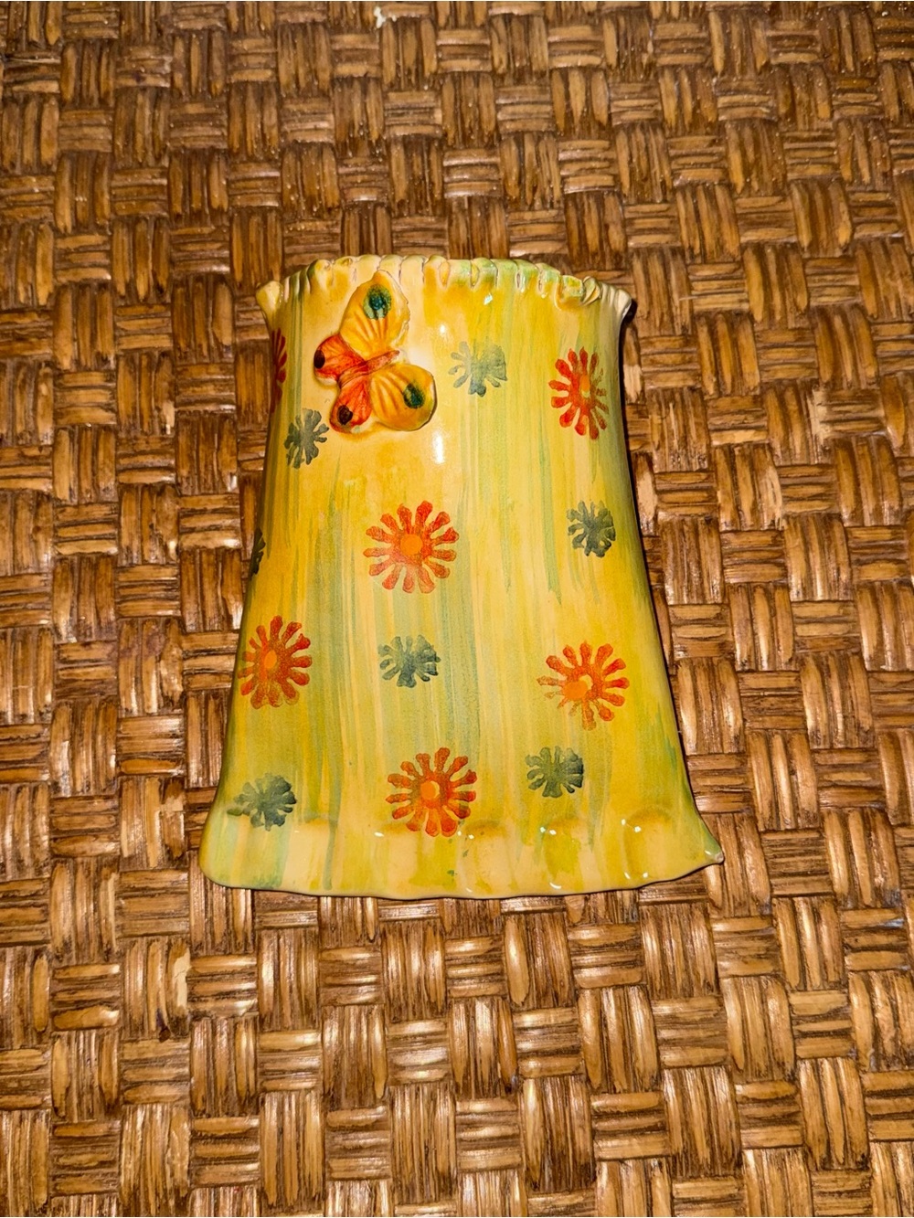 Italian Pottery Floral Butterfly Wall Pocket Vase VTG Hand Painted Italica ARS